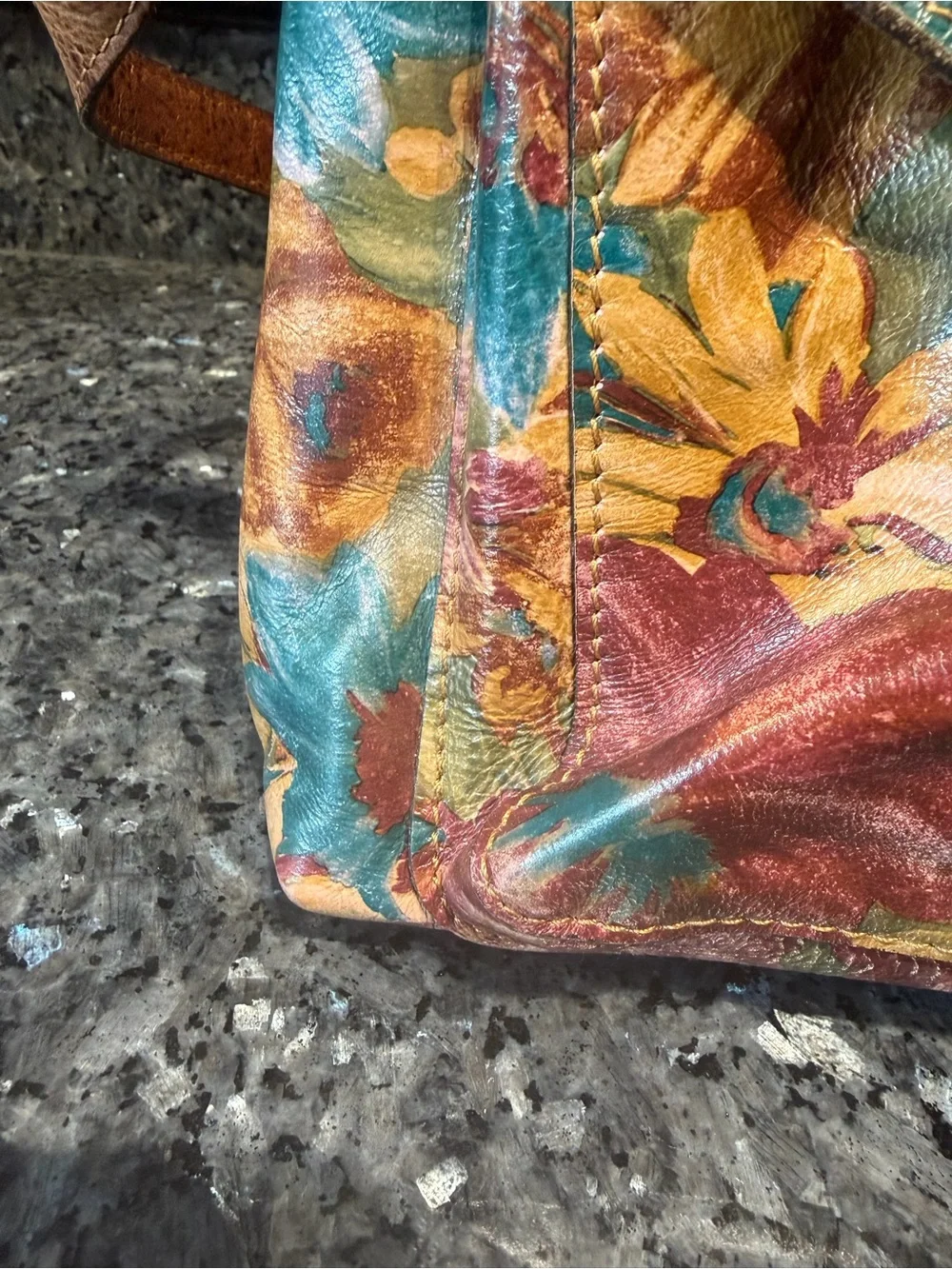 Patricia Nash Floral Crossbody Bag Brown Bright Floral Flowers Leather Boho